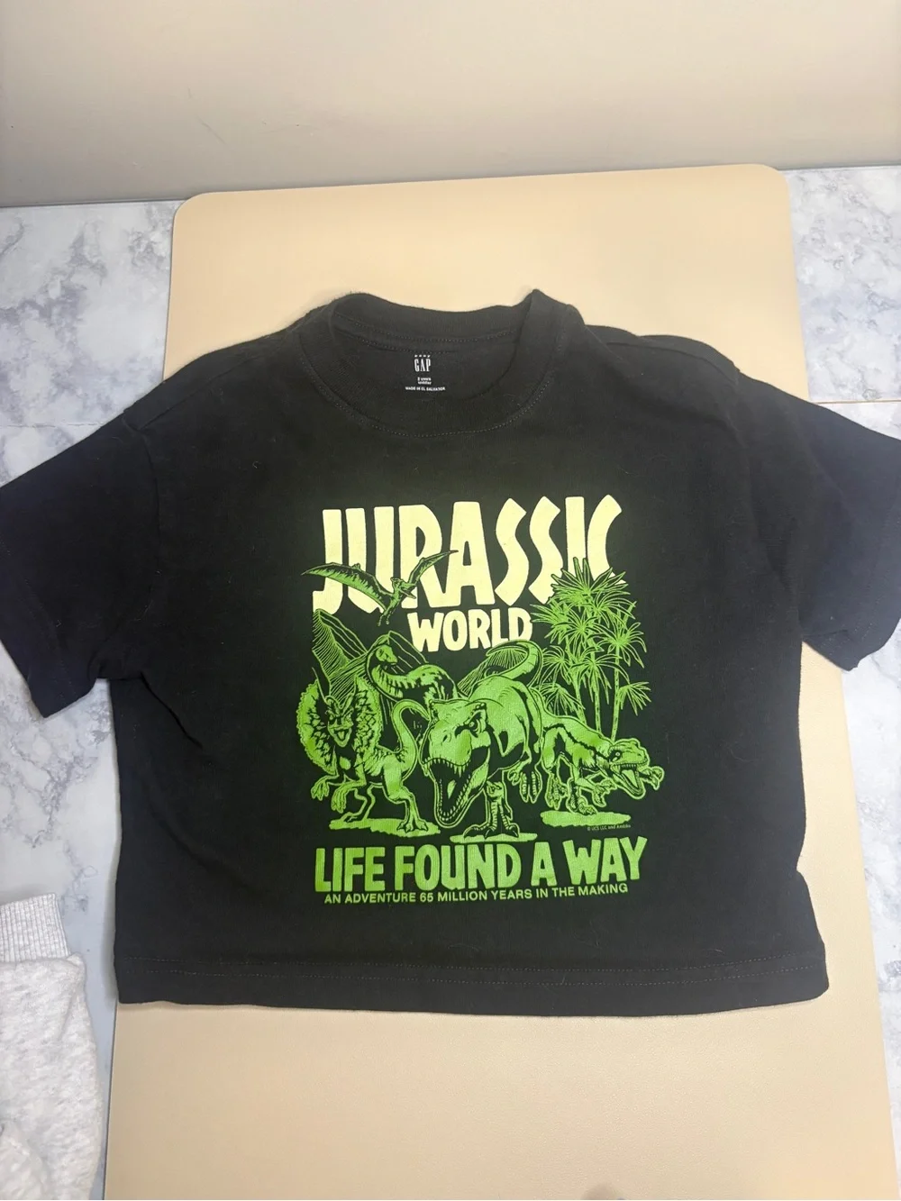 GAP Black Short-Sleeve Jurassic World Tee with Neon Green Graphic